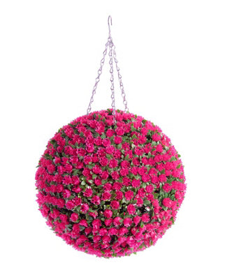 Pair of Best Artificial  38cm Pink Rose Hanging Basket Flower Topiary Ball - Suitable for Outdoor Use - Weather & Fade Resistant