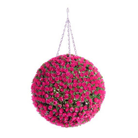Pair of Best Artificial  38cm Pink Rose Hanging Basket Flower Topiary Ball - Suitable for Outdoor Use - Weather & Fade Resistant