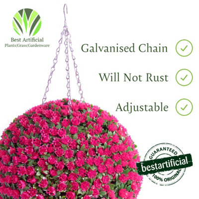 Pair of Best Artificial  38cm Pink Rose Hanging Basket Flower Topiary Ball - Suitable for Outdoor Use - Weather & Fade Resistant