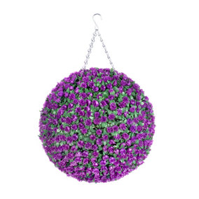 Pair of Best Artificial  38cm Purple Rose Hanging Basket Flower Topiary Ball - Suitable for Outdoor Use - Weather & Fade Resistant