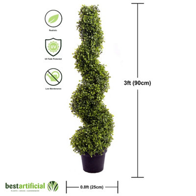 Pair of Best Artificial 3ft - 90cm Green Boxwood Spiral Topiary Tree - Suitable for Outdoor Use - Weather & Fade Resistant