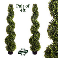 Pair of Best Artificial 4ft - 120cm Green Boxwood Spiral Topiary Tree - Suitable for Outdoor Use - Weather & Fade Resistant