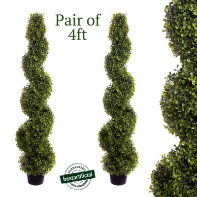 Pair of Best Artificial 4ft - 120cm Green Boxwood Spiral Topiary Tree - Suitable for Outdoor Use - Weather & Fade Resistant