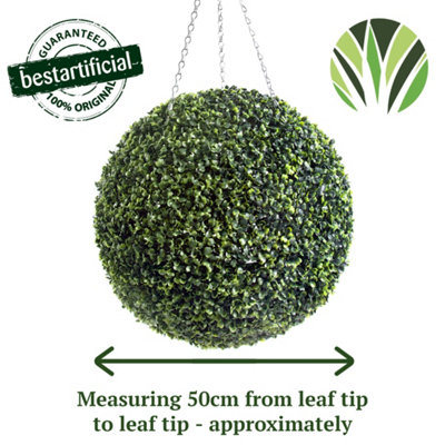 Pair of Best Artificial 50cm Green Boxwood Buxus Grass Hanging Basket Topiary Ball - Suitable for Outdoor Use