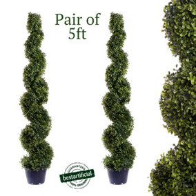 Pair of Best Artificial 5ft - 150cm Green Boxwood Spiral Topiary Tree - Suitable for Outdoor Use - Weather & Fade Resistant
