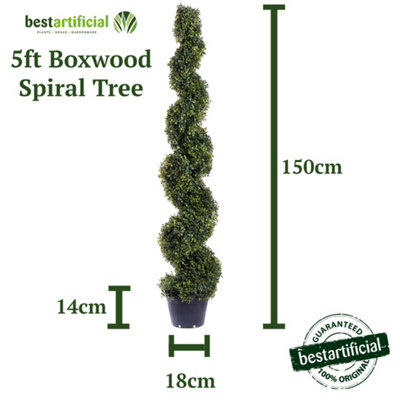 Pair of Best Artificial 5ft - 150cm Green Boxwood Spiral Topiary Tree - Suitable for Outdoor Use - Weather & Fade Resistant