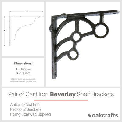 Pair of BEVERLEY Antique Cast Iron Shelf Brackets 150mm x 150mm