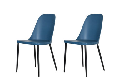 PAIR of Blue Aspen duo plastic chairs with black metal legs