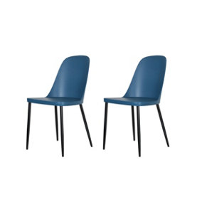 PAIR of Blue Aspen duo plastic chairs with black metal legs