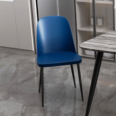 PAIR of Blue Aspen duo plastic chairs with black metal legs