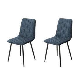 PAIR of Blue cord fabric Aspen straight stitch dining chairs, black tapered legs