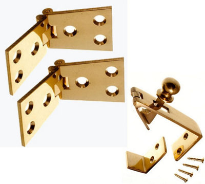 PAIR OF BRASS COUNTER FLAP HINGES 1 1/4 INCH X 4 INCH & COUNTER CATCH ...