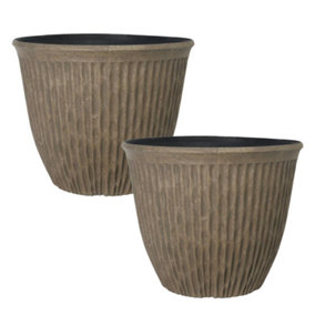Pair of Brooklyn Faux Rock Planters 15'' Containers for Patio Flowers