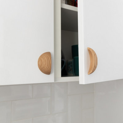 Pair of Cabinet Door Oak Cup Handles and Drawer Pulls 80mm