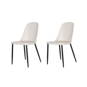 PAIR of Calico cream plastic Aspen duo chairs with black metal legs (PAIR)