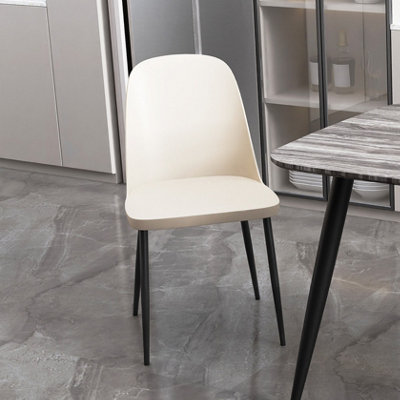PAIR of Calico cream plastic Aspen duo chairs with black metal legs (PAIR)