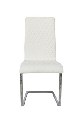 Pair of Cantilever Faux Leather Dining Chairs in Pure White
