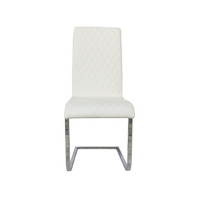 Pair of Cantilever Faux Leather Dining Chairs in Pure White
