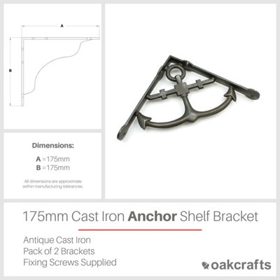 Pair of Cast Iron Anchor Shelf Brackets - 175mm x 175mm