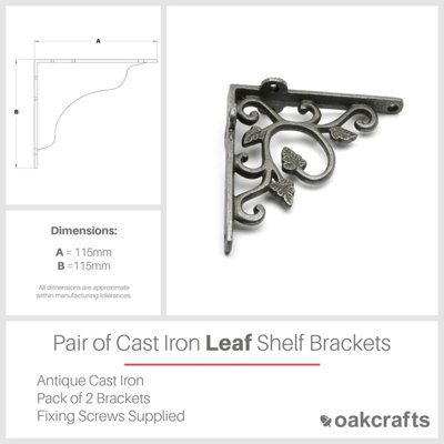 Pair of Cast Iron Leaf Design Shelf Brackets - 115mm x 115mm - 4