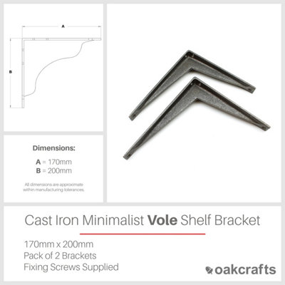 Pair of Cast Iron Minimalist Vole Shelf Brackets 170mm x 200mm