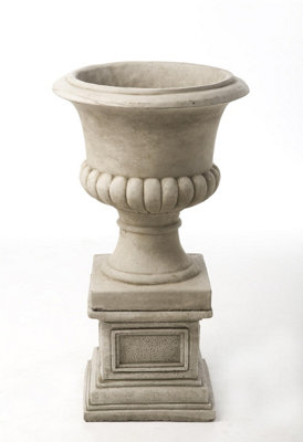 Pair of Classic Stone Garden Urns with Columns