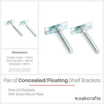 Pair of Concealed Floating Shelf Brackets/Supports - 73mm
