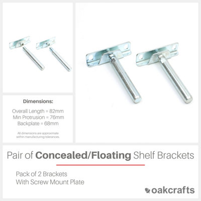 Pair of Concealed Floating Shelf Brackets/Supports - 82mm
