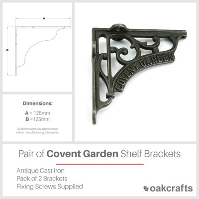 Pair of Covent Garden Shelf Bracket Antique Cast Iron 125mm x 125mm