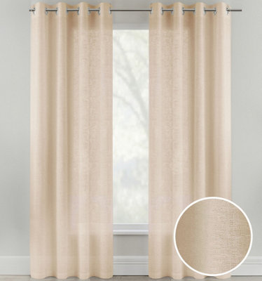 Pair of Crete Natural Luxury Linen Look Sheer Panels with Eyelet Header 137 CM