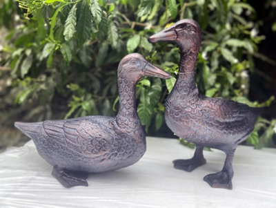 Pair of Ducks Garden Sculpture Cast Aluminium Ornament