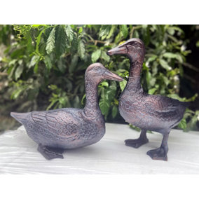 Pair of Ducks Garden Sculpture Cast Aluminium Ornament