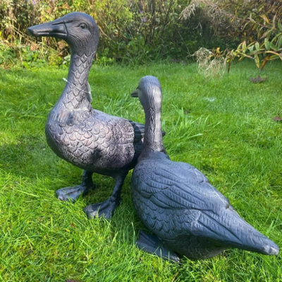 Pair of Ducks Garden Sculpture Cast Aluminium Ornament