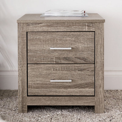 Pair of Essentials 2 Drawer Rustic Oak Bedside Tables