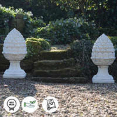 PAIR of Extra Large Stone Acorn Garden Patio, Wall Ornaments in Cream Finish