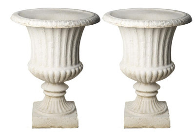 Pair of Extra Large White/cream Ancient Greek  Fluted Vase Planter Urn