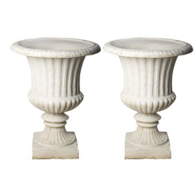 Pair of Extra Large White/cream Ancient Greek  Fluted Vase Planter Urn