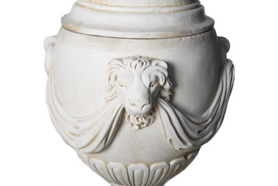 Pair of Extremely Large Draped Lion Head Garden Urns