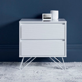 Pair of Fusion 2 Drawer White Bedside Tables With White Feet