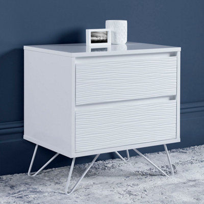 Pair of Fusion 2 Drawer White Bedside Tables With White Feet