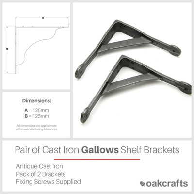 Pair of Gallows Shelf Brackets Antique Cast Iron - 125mm x 125mm