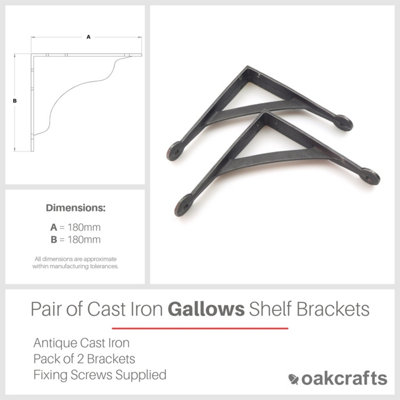 Pair of Gallows Shelf Brackets Antique Cast Iron (7" x 7")