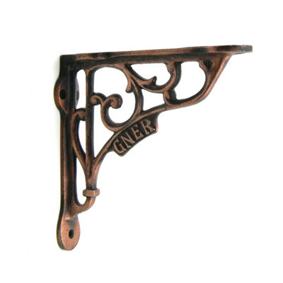 Pair of GNER Shelf Brackets Antique Cast Iron with a Copper Finish - 130mm x 130mm - 3