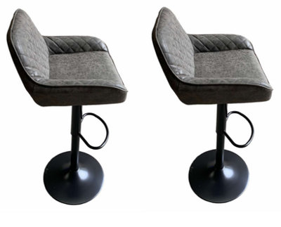 Pair of Grey Vintage Leather Bar Stools Breakfast Stools