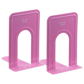 Pair of Heavy Duty Metal Bookend Anti Slip Book End Stand Support Office School - Pink