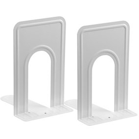 Pair of Heavy Duty Metal Bookend Anti Slip Book End Stand Support Office School - White