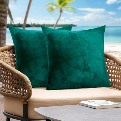 Pair of Hotel Quality Quilted Cushion Pad Velvet Emerald Green Cushion Covers Pack of 2 Super Soft Decorative Cushions for Sofa or