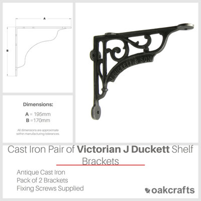 Pair of J Duckett Antique Vintage Cast Iron Shelf Brackets - 195mm x 170mm