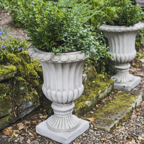 Pair of Large Fluted Stone Garden Vases