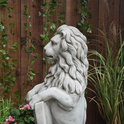 Pair of Large Garden Gateway Lion Statues with shields